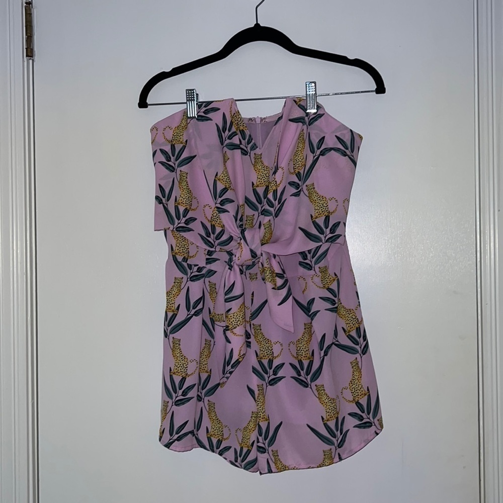 Buddy love romper - pink and yellow- deep V - size small